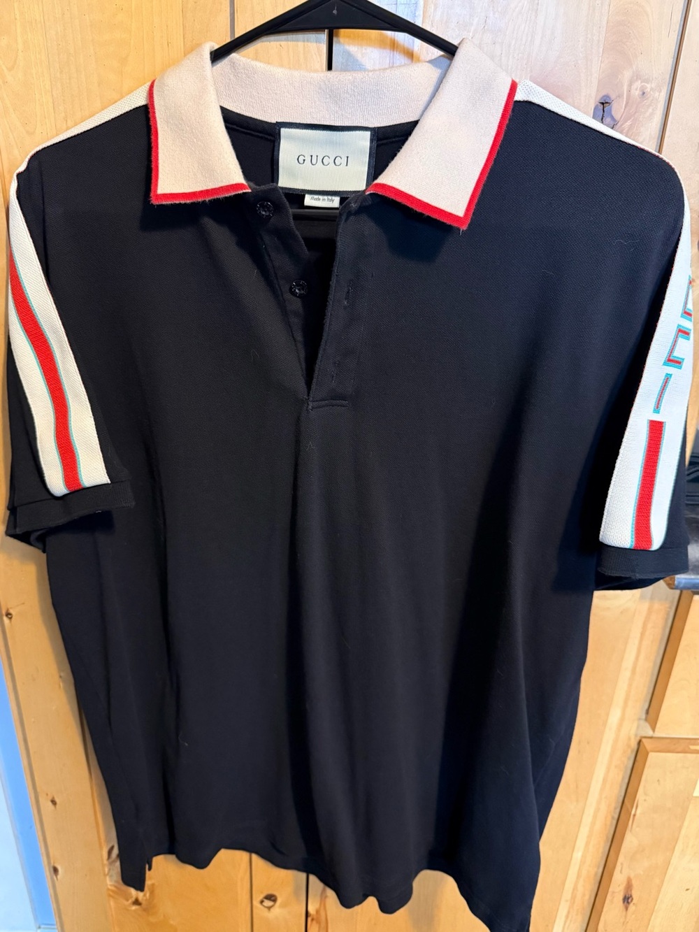Black Polo with Cream Collar and Red Trim